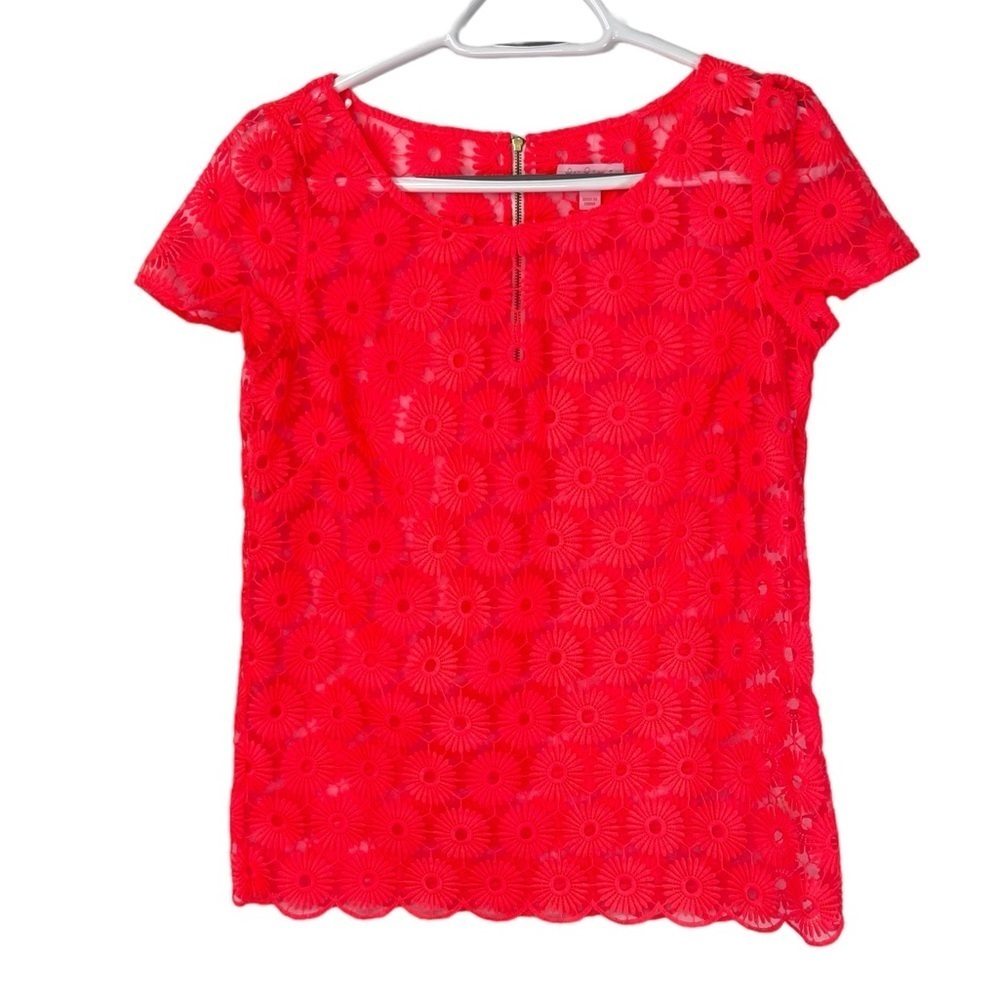 Lilly Pulitzer Womens Poppy Neon Fiesta Pink Blouse Top Back Zip Small